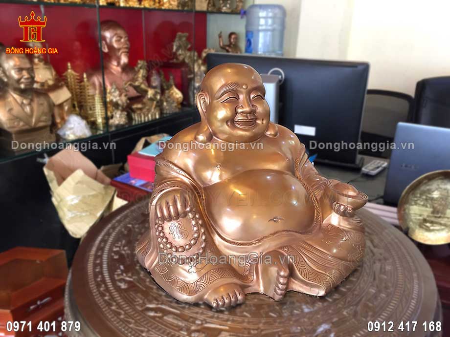 Pho tượng Phật Di Lặc ngồi bằng đồng đỏ nguyên chất